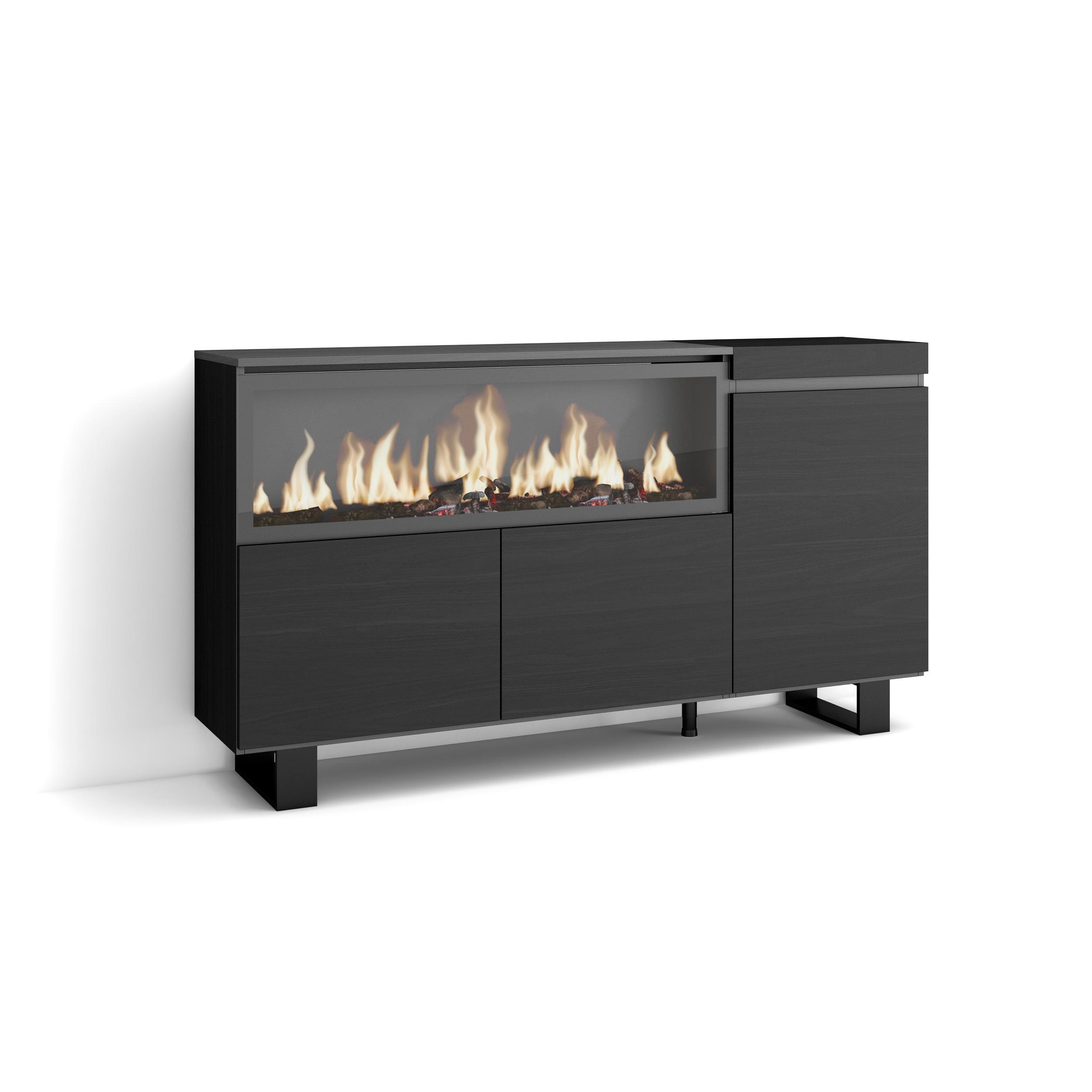 Aparadores para salón, Negro, Chimenea eléctrica XXL, Diseño industrial