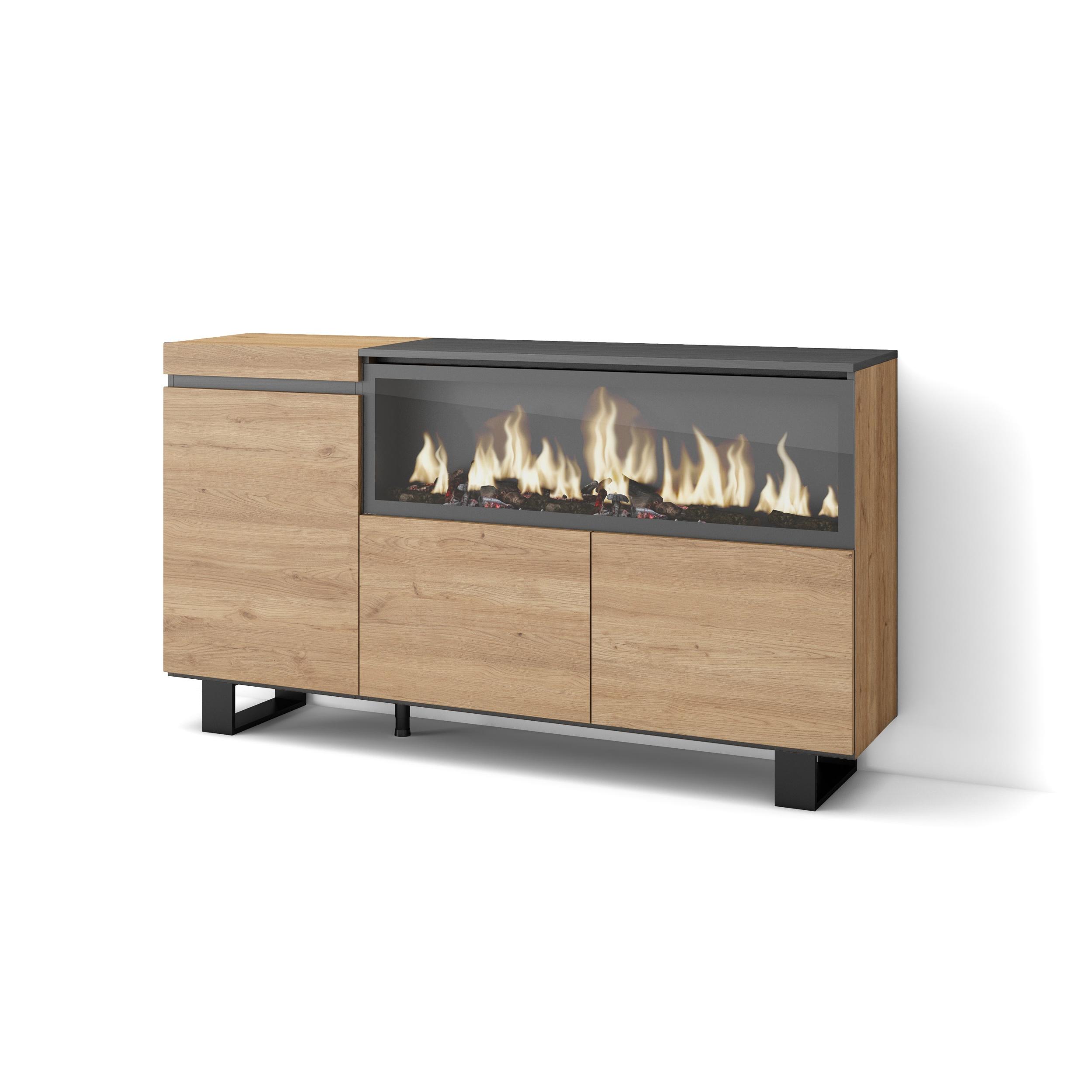Aparadores para salón, Roble, Chimenea eléctrica XXL, Diseño industrial