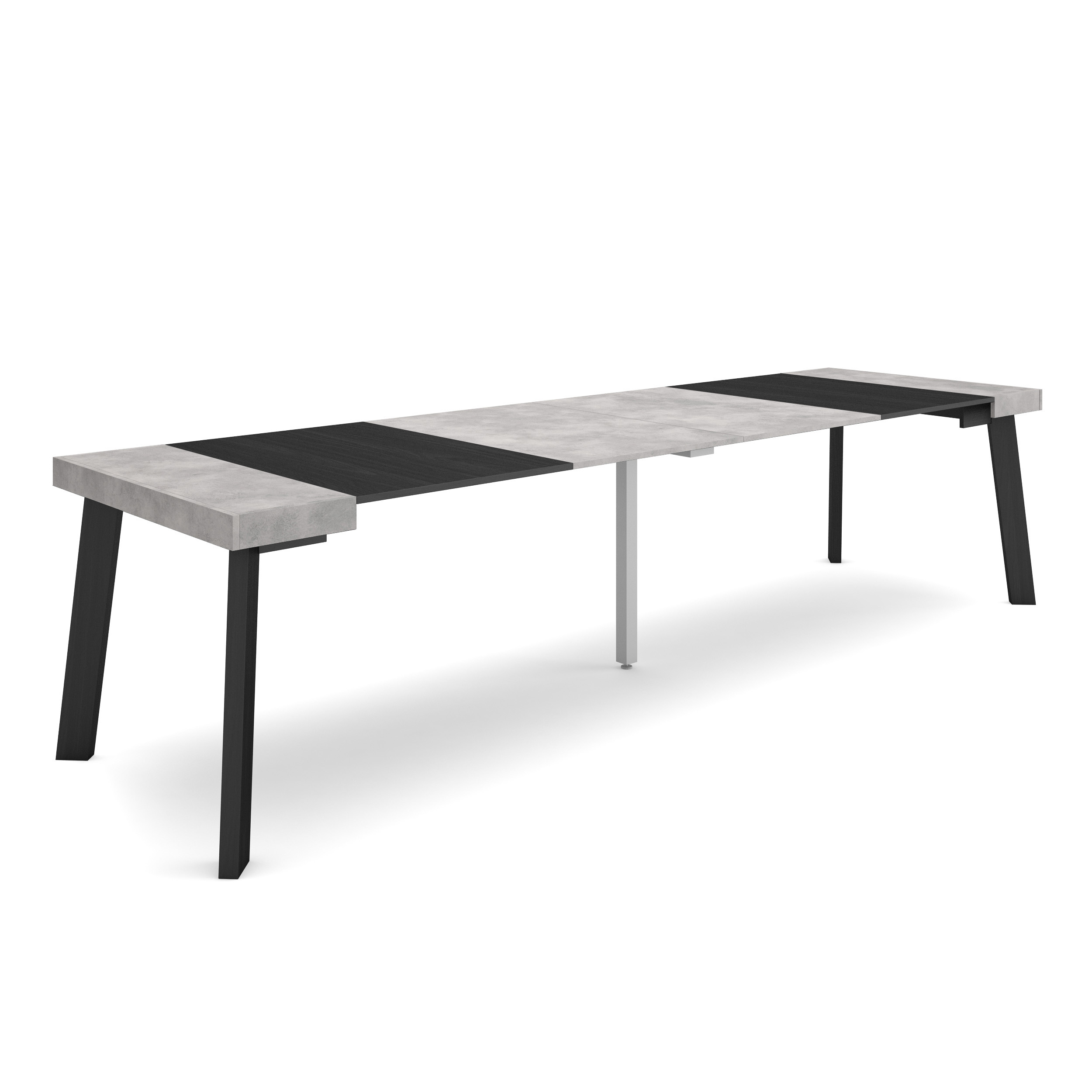 Mesa Consola extensible 302cm, Cemento, Patas de madera