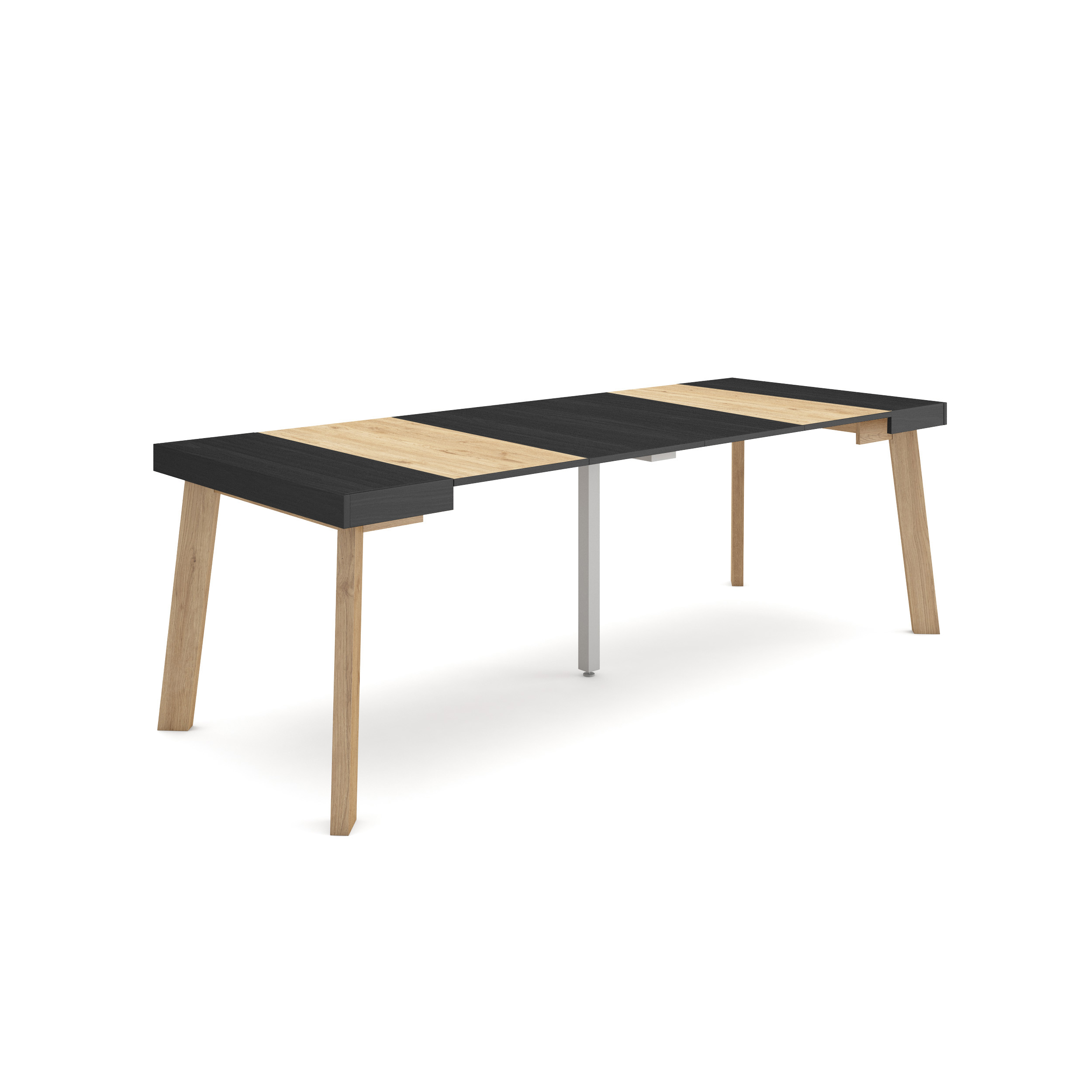 Mesa Consola extensible 222cm, Negro y roble, Patas de madera