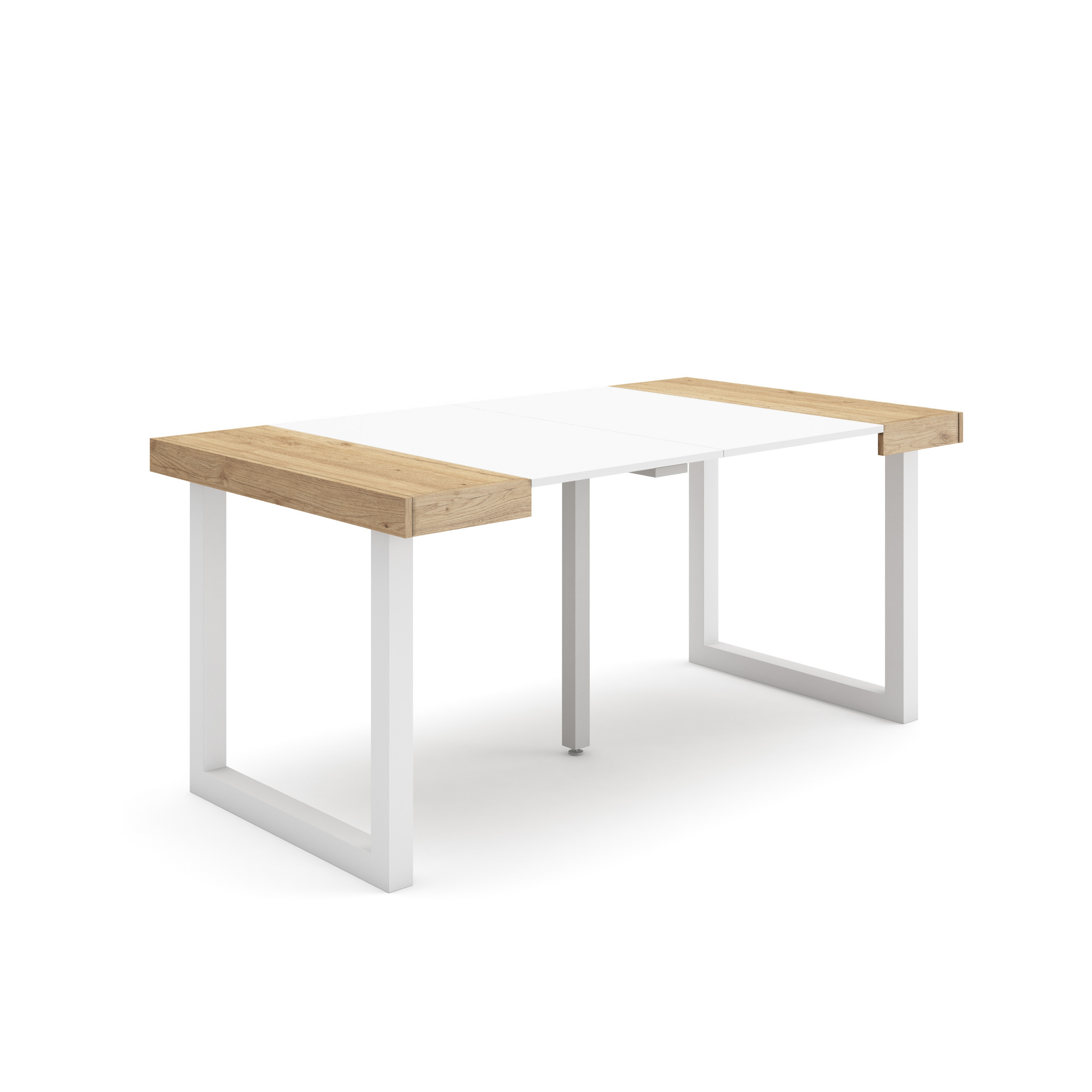 Mesa Consola extensible 160cm, Roble y blanco, Patas madera maciza