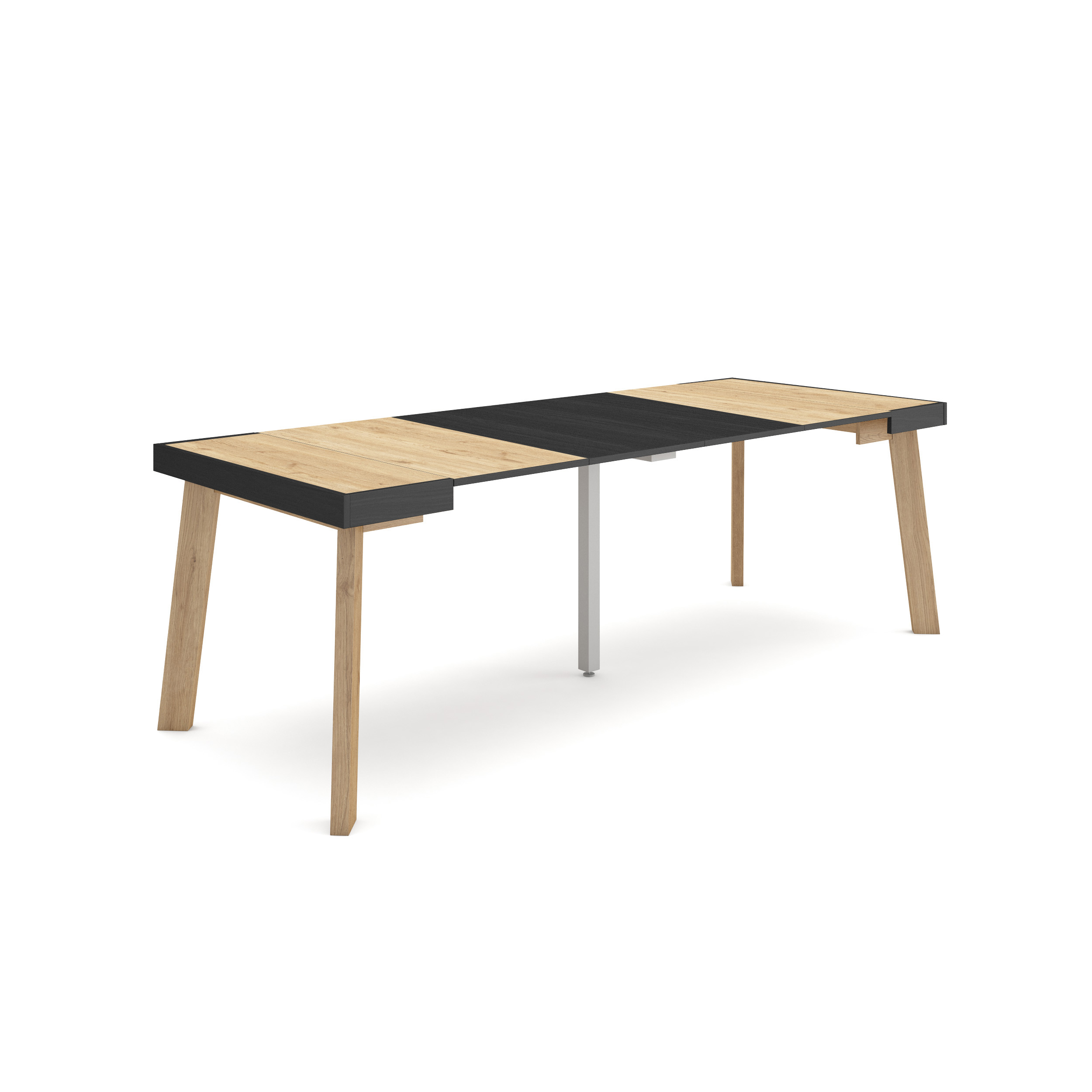 Mesa Consola extensible 222cm, Roble y negro, Patas de madera