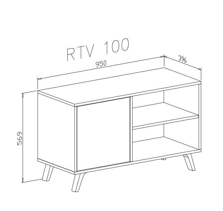 Mueble TV 100 con puerta izquierda, salón comedor, Modelo WIND