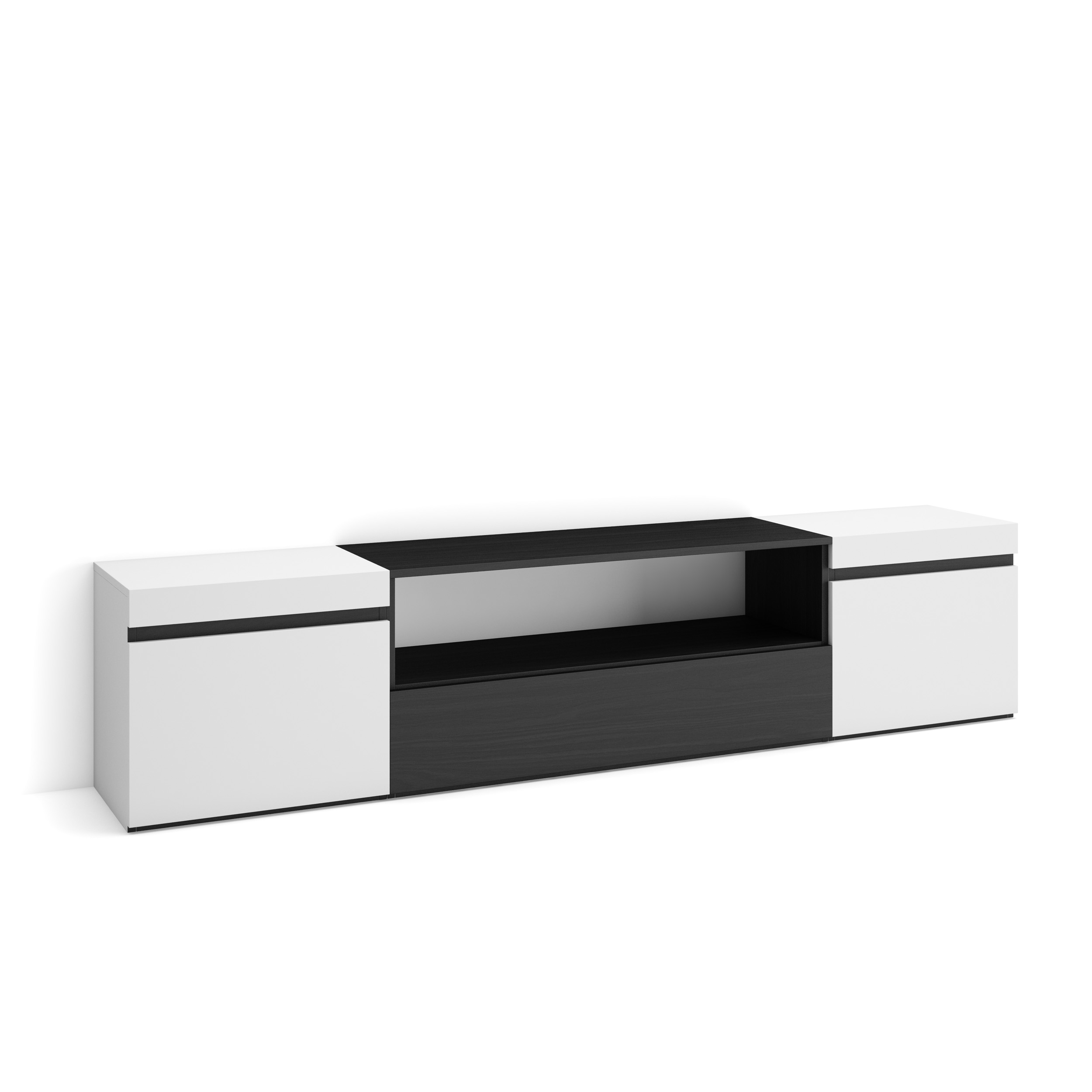 Mueble TV, 200x45x35cm, Blanco y negro