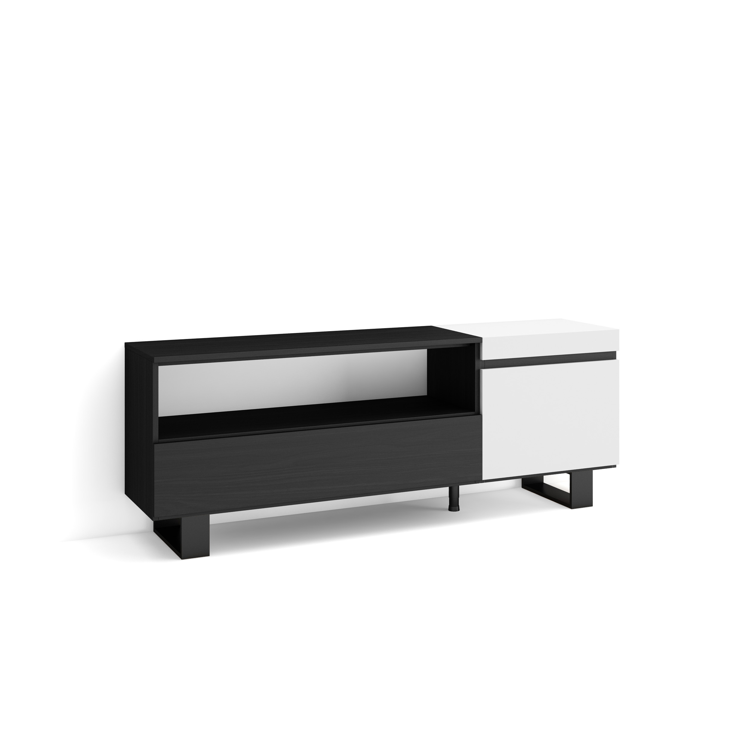 Mueble TV, 150x35x57, Blanco y negro , Diseño industrial