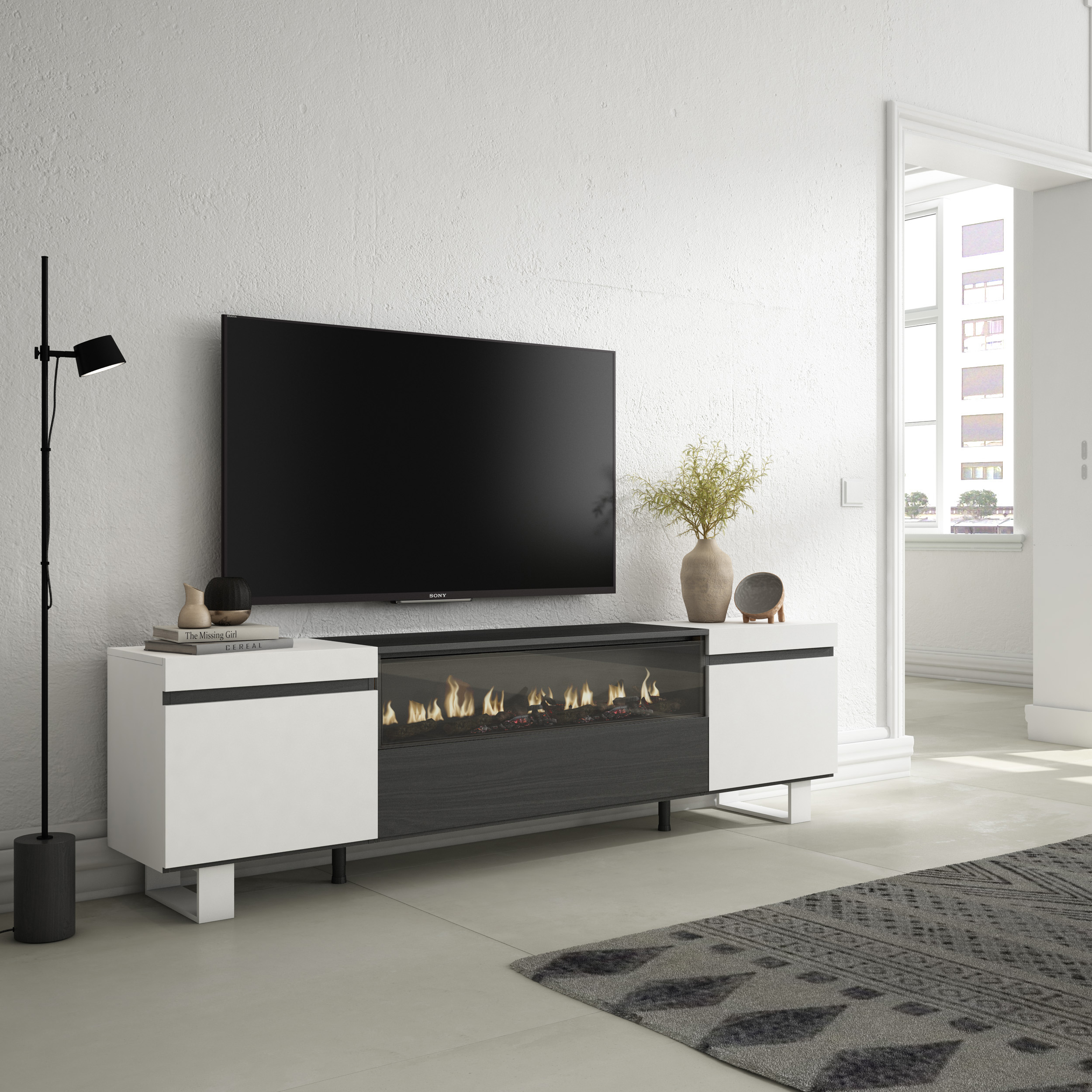 Mueble TV, Televisión, Blanco y negro , Tall, Industrial