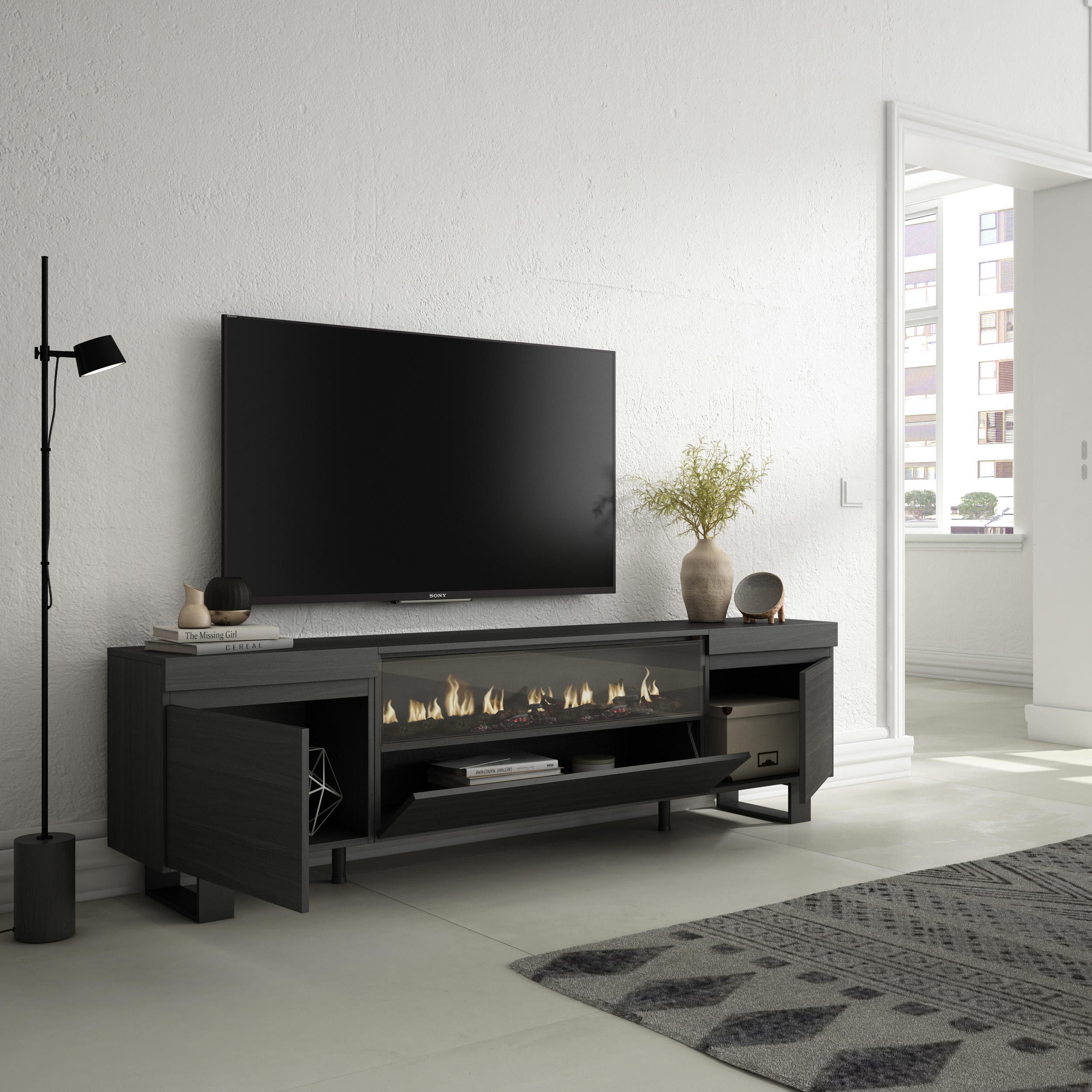 Mueble de televisión giratorio con chimenea - Xíkara