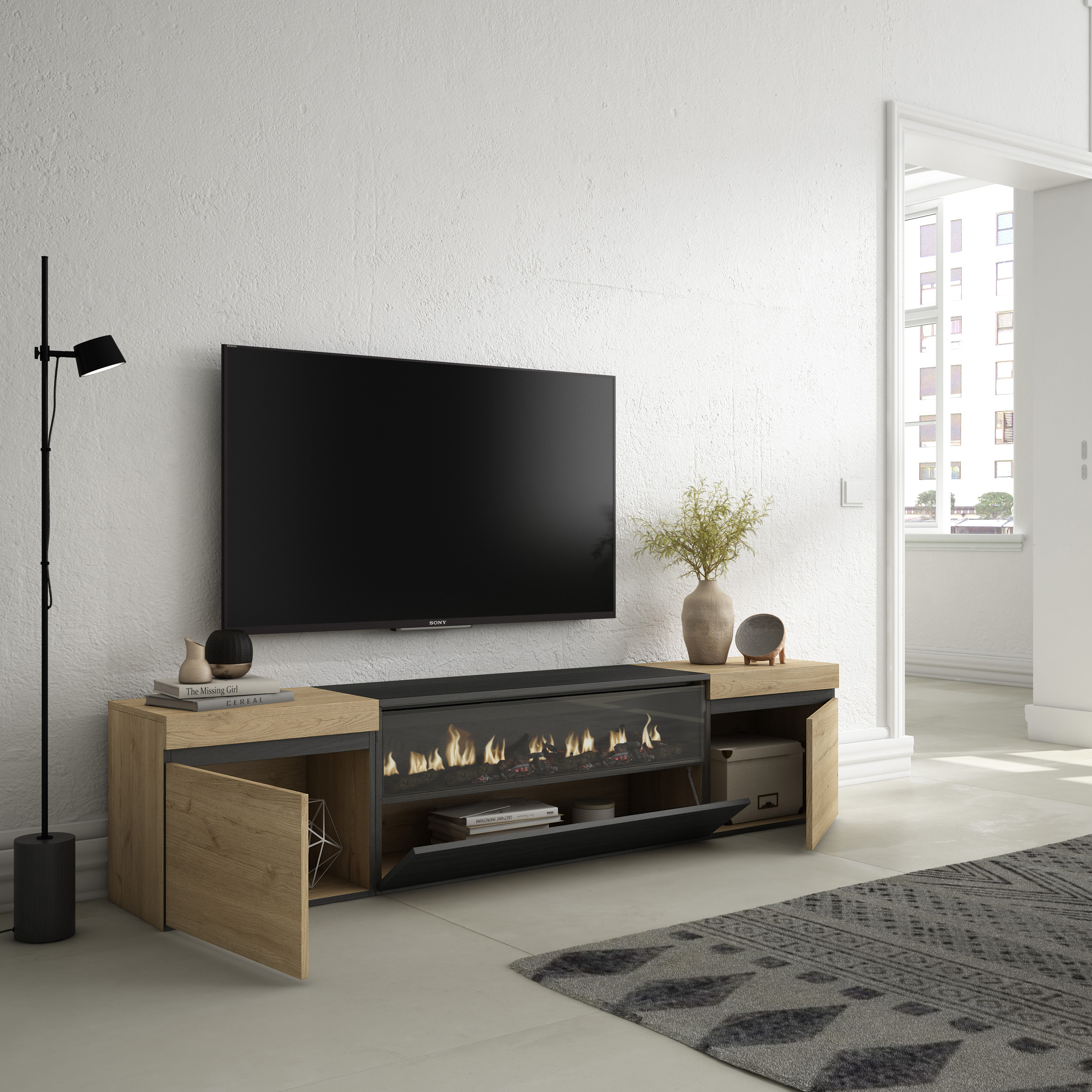 Mueble TV patas madera de diseño 160 cm BOX