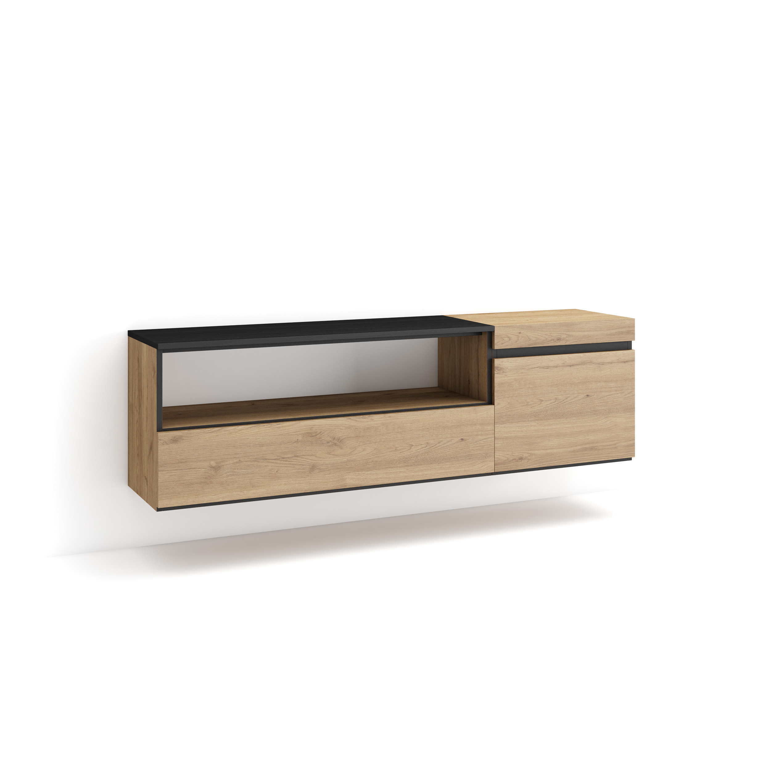 Mueble TV, 150x35x45, Roble, Colgado, Suspendido