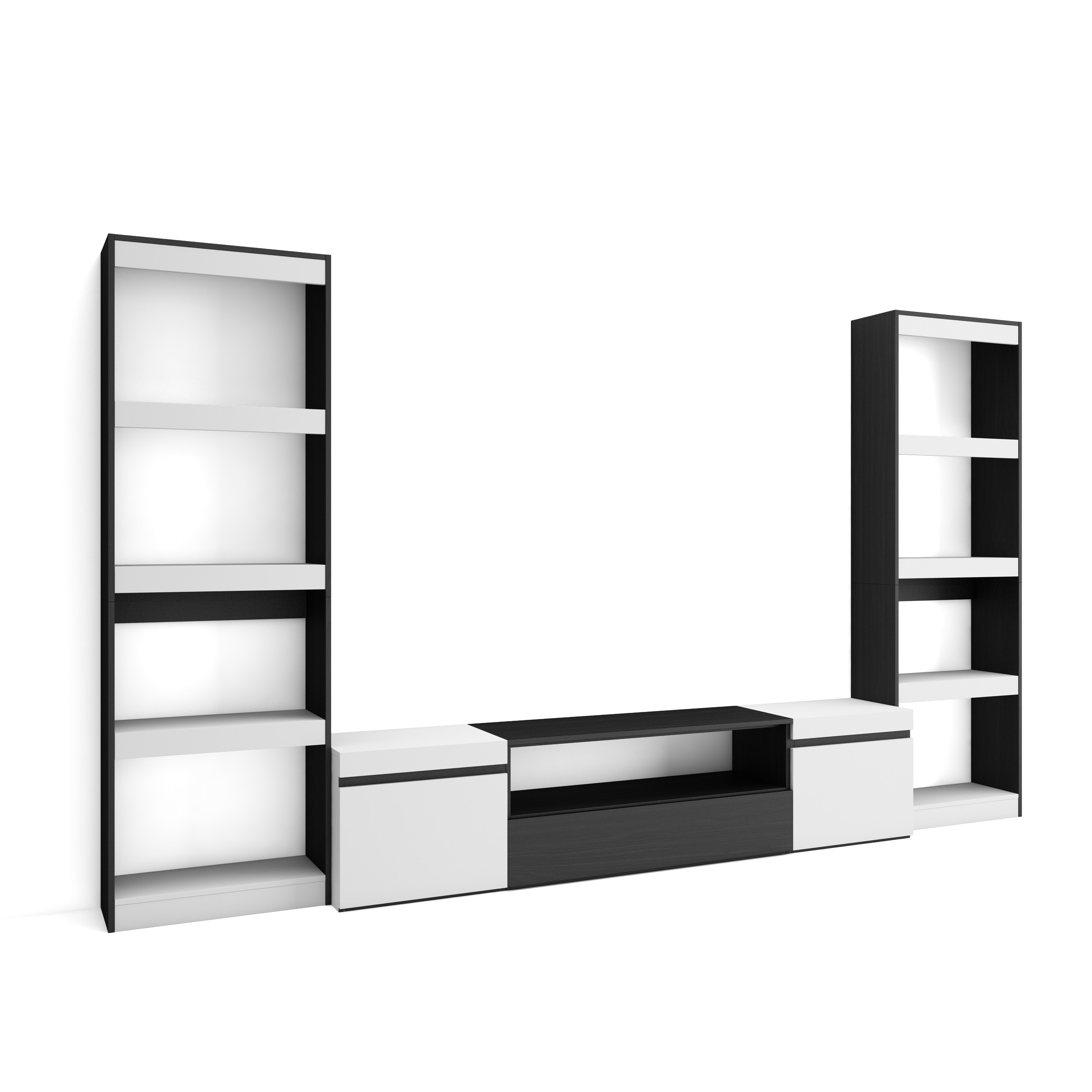 Muebles de Salón para TV, 320x186x35cm, Blanco y negro