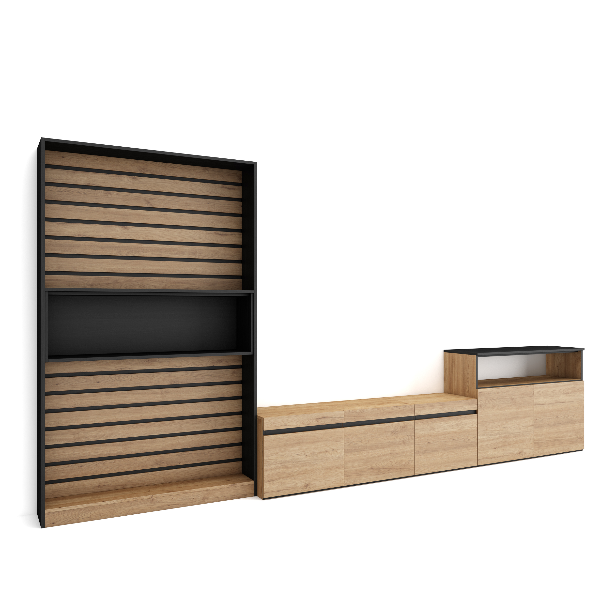 Muebles de Salón para TV, 360x186x35cm, Roble y negro