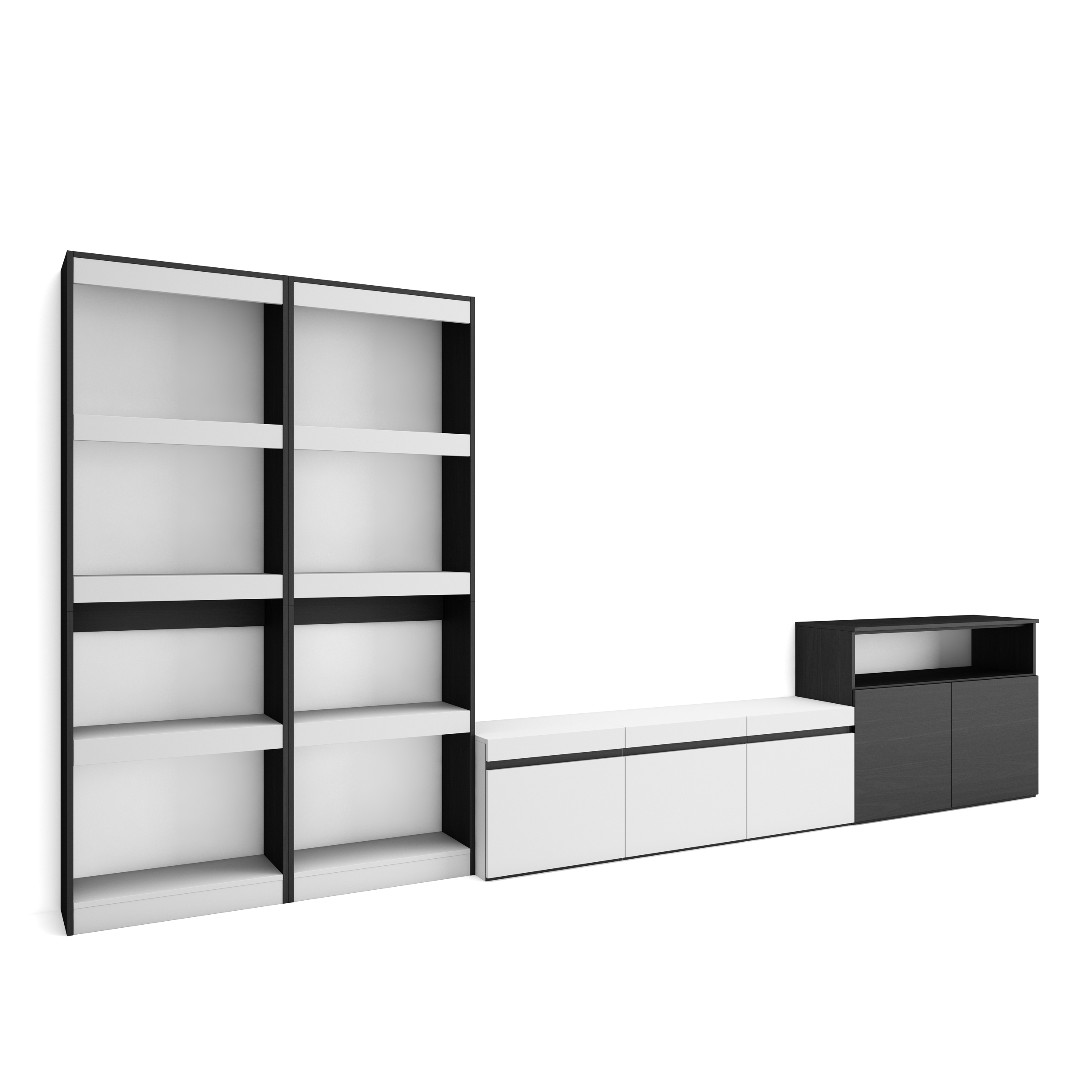 Muebles de Salón para TV, 370x186x35cm, Blanco y negro