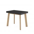 Mesa Consola extensible 222cm, Negro y roble, Patas de madera