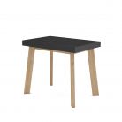 Mesa Consola extensible 222cm, Negro y roble, Patas de madera