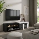 Mueble TV, 200x35x45, Blanco y negro , Chimenea eléctrica