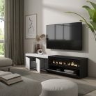 Mueble TV, 200x35x45, Blanco y negro , Chimenea eléctrica