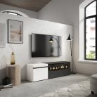Mueble TV, 150x35x45, Blanco y negro , Chimenea eléctrica