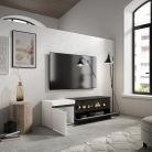 Mueble TV, 150x35x45, Blanco y negro , Chimenea eléctrica