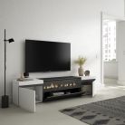 Mueble TV, 200x45x35cm Blanco y negro , Chimenea eléctrica LED