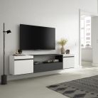 Mueble TV, 200x45x35cm Blanco y negro , Colgado, Suspendido