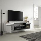 Mueble TV, 200x45x35cm Blanco y negro , Colgado, Suspendido
