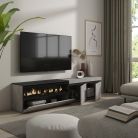 Mueble TV, 200x35x45, Cemento, Chimenea eléctrica