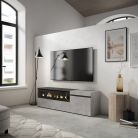 Mueble TV, 150x35x45, Cemento, Chimenea eléctrica