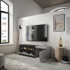 Mueble TV, 150x35x45, Cemento, Chimenea eléctrica