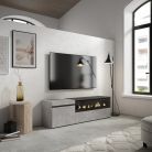 Mueble TV, 150x35x45, Cemento, Chimenea eléctrica