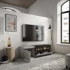 Mueble TV, 150x35x45, Cemento, Chimenea eléctrica