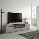 Mueble TV, 200x45x35cm Cemento, Chimenea eléctrica LED