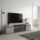 Mueble TV | Televisión, 200x45x35cm Cemento, Chimenea eléctrica LED