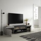 Mueble TV, 200x45x35cm Cemento, Chimenea eléctrica LED