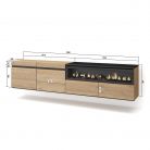 Mueble TV, 200x35x45, Roble, Chimenea eléctrica, Colgado, Suspendido