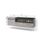 Mueble TV, 150x35x45, Cemento, Chimenea eléctrica, Colgado, Suspendido