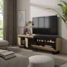 Mueble TV, 200x35x57, Roble, Chimenea eléctrica, Diseño industrial
