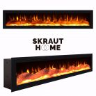 Mueble TV, 200x35x57, Blanco y Negro, Chimenea eléctrica, Diseño industrial