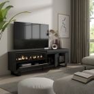 Mueble TV, 200x35x57, Negro, Chimenea eléctrica, Diseño industrial