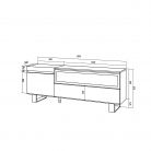 Mueble TV, 150x35x57, Blanco y Negro, Chimenea eléctrica, Diseño industrial
