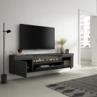 Mueble TV, 200x45x35cm Chimenea eléctrica LED, Colgado, Suspendido
