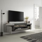 Mueble TV | Televisión, 200x45x35cm Chimenea eléctrica LED, Colgado, Suspendido