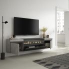 Mueble TV | Televisión, 200x45x35cm Chimenea eléctrica LED, Colgado, Suspendido