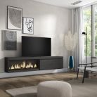 Mueble TV, 208x35x45, Negro, Chimenea eléctrica XXL, Colgado, Suspendido