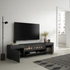 Mueble TV, 200x45x35cm Negro, Chimenea eléctrica LED