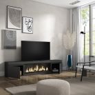 Mueble TV, 208x35x45, Negro, Chimenea eléctrica XXL