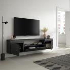 Mueble TV, 200x45x35cm Negro, Colgado, Suspendido