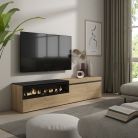 Mueble TV, 200x35x45, Roble y negro, Chimenea eléctrica