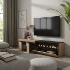 Mueble TV, 200x35x45, Roble y negro, Chimenea eléctrica