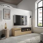 Mueble TV, 150x35x45, Roble y negro, Chimenea eléctrica