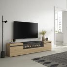 Mueble TV | Televisión, 200x45x35cm Roble y negro, Chimenea eléctrica LED